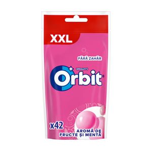 Guma de mestecat fara zahar cu indulcitori si arome de fructe si menta Orbit Bubblemint, 58 g