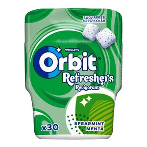 Guma de mestecat fara zahar cu arome de menta si mentol Orbit Refreshers Spearmint, 30 bucati, 67 g