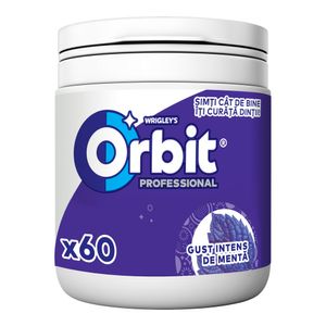 Guma de mestecat fara zahar cu arome de menta si mentol Orbit Professional Strong Mint, 60 bucati, 84 g
