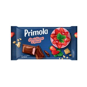 Tableta ciocolata cu capsuni si biscuiti Primola, 91 g