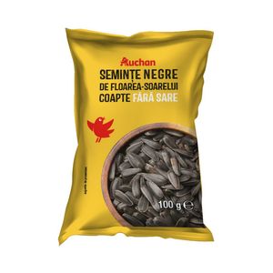 Seminte negre de floarea-soarelui Auchan, coapte, fara sare, 100 g