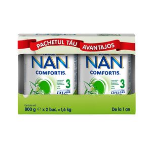 Pachet lapte praf pentru copii Nestle Nan Comfortis 3, de la 1 an, 2 x 800 g