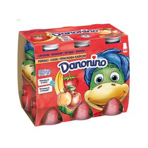 Iaurt de baut Danonino, capsuni-banane si piersici-caise, 6 x 100 g