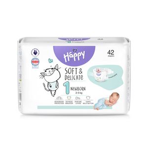 Scutece nou-nascuti Happy Soft&Delicate, 2-5 kg, 42 bucati