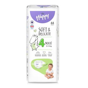 Scutece Happy Soft&Delicate Maxi, marimea 4, 8 - 14 kg, 44 bucati