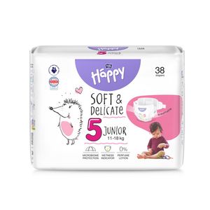 Scutece Happy Soft&Delicate Junior, marimea 5, 11 - 18 kg, 38 bucati