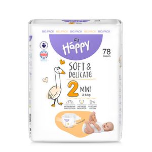 Scutece Happy Soft&Delicate Mini, marimea 2, 3 - 6 kg, 78 bucati