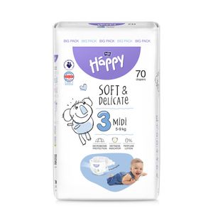 Scutece Happy Soft&Delicate Midi, marimea 3, 5 - 9 kg, 70 bucati