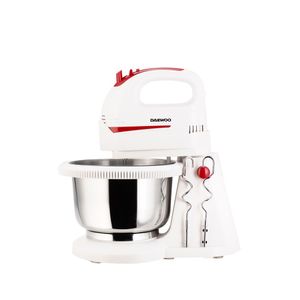 Mixer cu bol Daewoo DHM100W, 300W, 2 l, functie Turbo, 5 viteze, alb-rosu