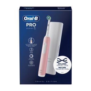 Periuta de dinti electrica Oral-B Pro 1, Curatare 3D, 1 program, 1 capat, trusa de calatorie, roz