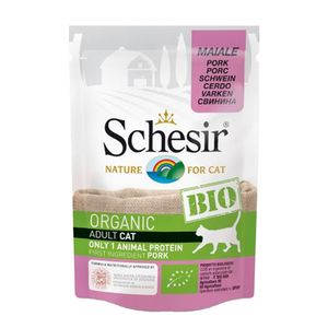 Hrana umeda pentru pisici adulte Schesir Bio, porc, 85 g