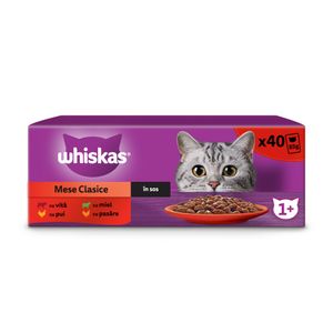 Hrana umeda pentru pisici adulte Whiskas, selectii de carne in sos, 40 x 85 g