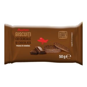 Biscuiti cu cereale si ciocolata Auchan, 50g