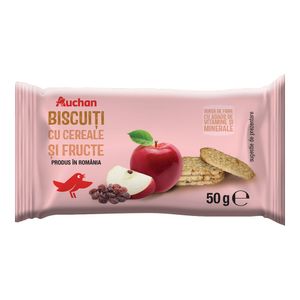 Biscuiti cu cereale si fructe Auchan, 50g