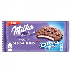 Biscuiti Milka Cookie Sensations, cacao si bucatele de ciocolata cu lapte, 156 g