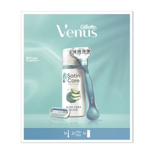 Set pentru cadou Venus Smooth: Aparat de ras pentru femei + 1 rezerva + Gel de ras pentru femei Gillette Satin Care Aloe Vera Glide, 75 ml
