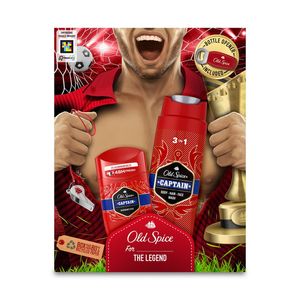 Set pentru cadou Old Spice Footballer: Gel de dus Captain, 250 ml + Deodorant stick Captain, 50 ml + Desfacator de sticle