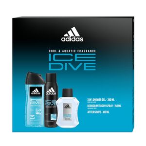 Set pentru cadou Adidas Ice Dive: After Shave, 150 ml + Deodorant spray corp, 150 ml + Gel de dus, 250 ml