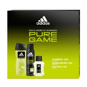 Set pentru cadou Adidas Pure Game: Apa de toaleta, 100 ml + Deodorant spray, 150ml + Gel de dus, 250 ml