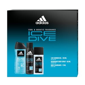 Set pentru cadou Adidas Ice Dive: Deodorant Natural Spray, 75 ml + Deodorant spray corp, 150 ml + Gel de dus, 250 ml