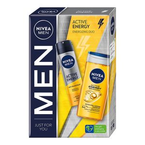 Set pentru cadou: Deodorant spray Nivea Men Active Energy, 150 ml + Gel de dus Nivea Men Active Energy, 250 ml