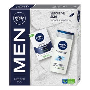 Set pentru cadou: Balsam dupa ras Nivea Men Sensitive, 100ml + Gel de dus Nivea Men Sensitive, 250ml