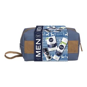 Set pentru cadou Nivea Men Sensitive: Balsam dupa ras, 100 ml + Gel pentru ras, 200 ml + Deodorant roll-on Invisible Power, 50 ml + geanta