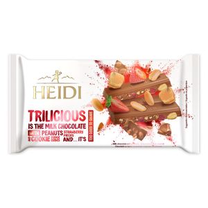 Ciocolata cu lapte cu arahide, capsune si caramel Heidi, 180 g