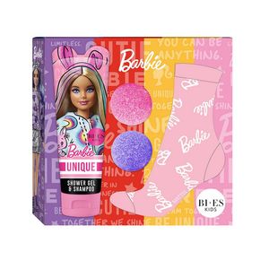 Set pentru cadou copii Bi-es Barbie: Gel de dus 2in1, 240 ml + Bomba baie, 2 x 55 g + Sosete