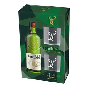 Pachet pentru cadou whiskey single malt Glenfiddich 12 ani - pahar, 0.7 l