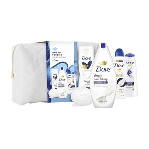 Set pentru cadou Dove: Gel de dus, 250 ml + Deodorant spray, 150 ml + Lotiune corp + Sapun solid + Sampon Repair, 250 ml + geanta