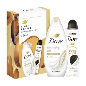 Set pentru cadou Dove: Gel de dus Nourishing Silk, 250 ml + Deodorant Invisible Dry, 150 ml