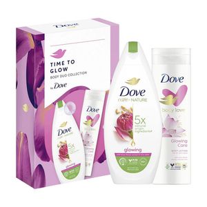 Set pentru cadou Dove: Gel de dus Glowing, 225 ml + Lotiune de corp Glowing Care, 250 ml