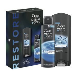 Set pentru cadou Dove Men Care Clean Comfort: Gel de dus, 250 ml + Deodorant spray, 150 ml