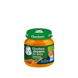 Piure bebelusi pentru inceperea diversificarii Gerber Bio, morcovi si cartofi dulci, 125 g