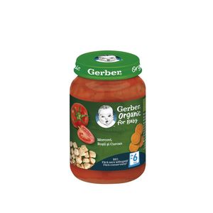 Piure bebelusi cu morcovi, rosii si curcan Gerber Bio, de la 6 luni, 190 g