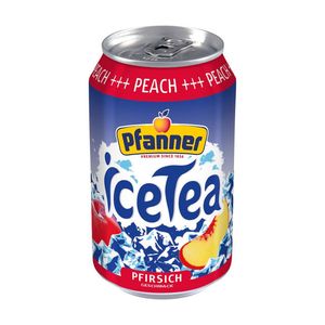 Bautura necarbogazoasa Pfanner Ice Tea cu aroma de piersica, doza, 0.33 l