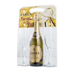 Pachet vin spumant alb demisec Zarea Crystal Collection For You and Me, 0.75 l + 2 pahare