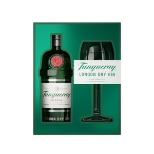 Pachet pentru cadou London Dry Gin + pahar Tanqueray alcool 43%, 0.7 l