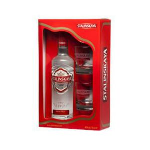 Pachet pentru cadou vodka Stalinskaya 0.7 l cu 2 pahare