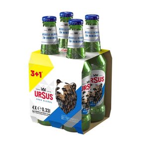 Bere blonda fara alcool Ursus, sticla, 3+1 x 0.33 l