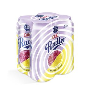 Bere blonda aromatizata fara alcool Ciuc Radler zmeura si lamaie, 4 x 0.5 l
