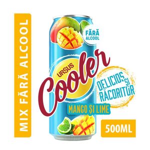 Bere blonda fara alcool cu aroma de mango si lime Ursus Cooler, 0.5 l