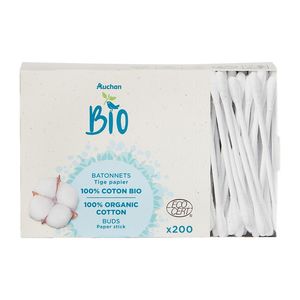 Betisoare de urechi ecologice Auchan in cutie de carton 200 bucati