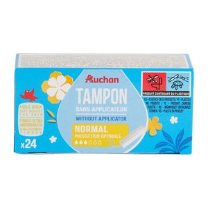 Tampoane fara aplicator Auchan, 3 picaturi, 24 bucati, 60 g