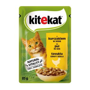 Hrana umeda pentru pisici adulte Kitekat, bucatele de pui in sos, 85 g