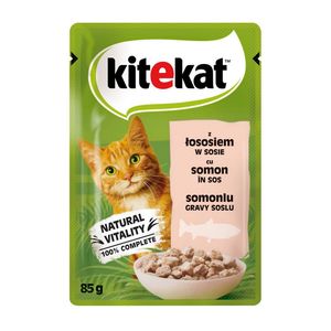 Hrana umeda pentru pisici adulte Kitekat, bucatele de somon in sos suculent, 85 g