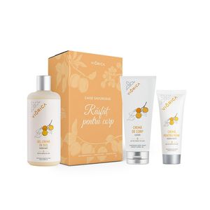 Set pentru cadou Viorica Rasfat cu caise savuroase: gel-crema de dus, 500 ml + crema de maini, 75 ml + crema de corp, 200 ml