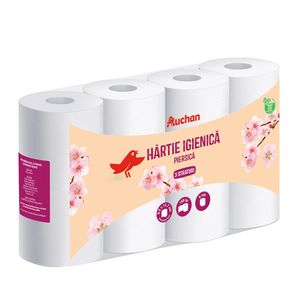 Hartie igenica Auchan, cu parfum de piersica, 8 role, 3 straturi