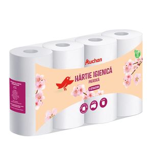 Hartie igenica Auchan, cu parfum de piersica, 8 role, 3 straturi